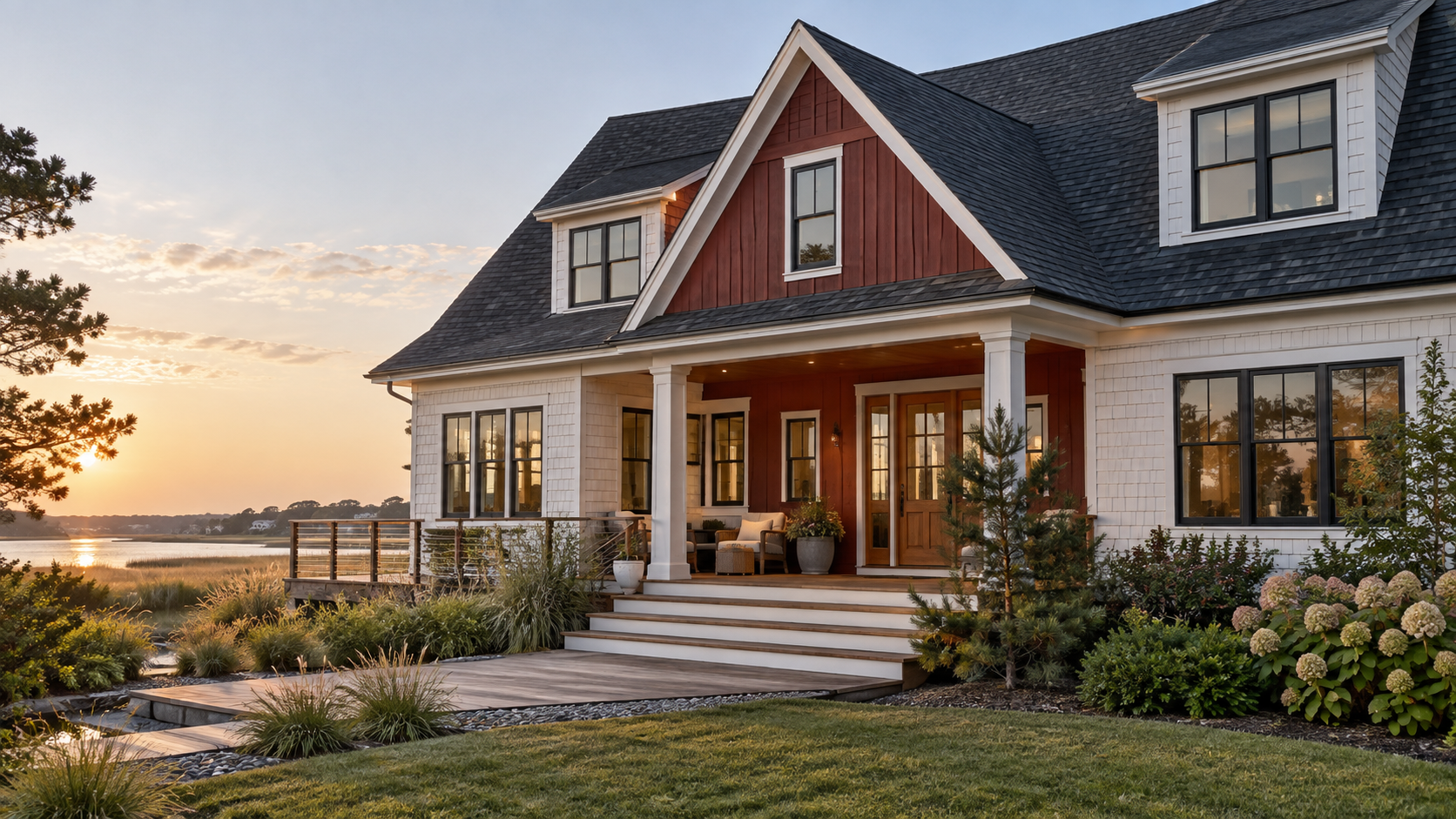 Illustrative image of a newly built house with cedar accents